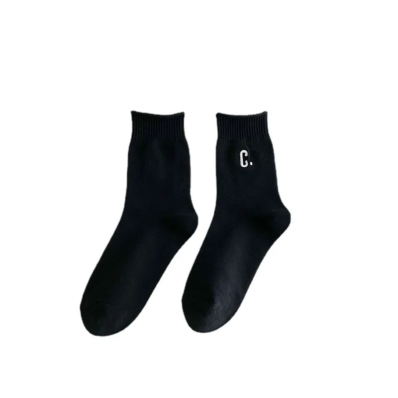 Spring and Autumn Socks Female Letter Embroidery Versatile Cotton Socks In Pure Color Lovers College Style Stockings