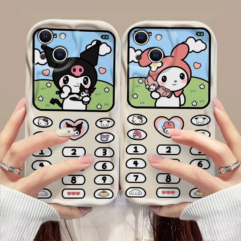 Kuromi Hello Kitty Melody 3D Wave Case For iPhone 15 14 13 12 11 Pro Max Mini X XR XSMAX 8 7 6S Plus Soft Silicone Cover