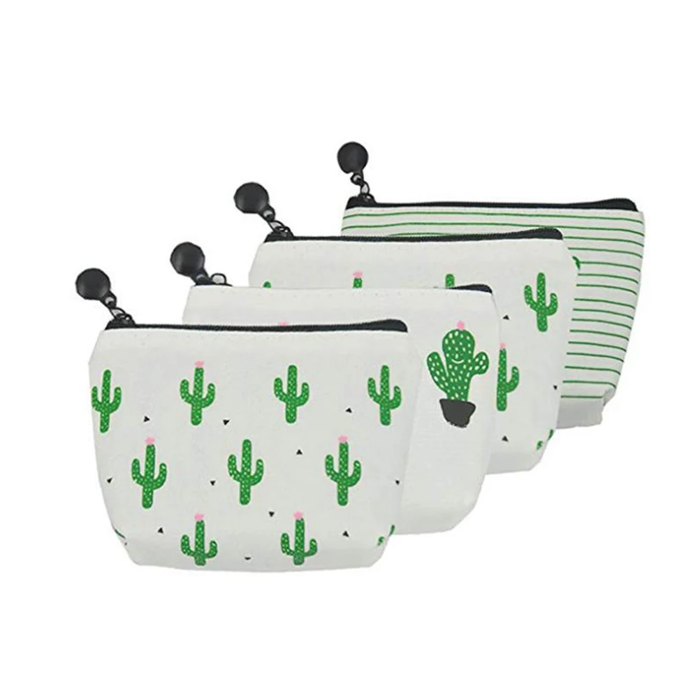 

4 PCS Cactus Coin Wallet Pencil Holder Purse Cute Key Bag Makeup Student Case Mini Canvas Pouch