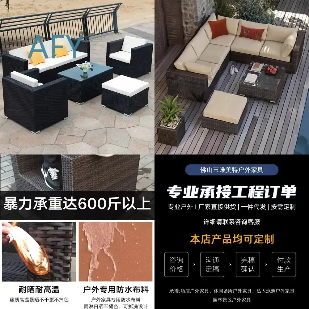 Outdoor Wicker Sofa Set for Patio Deck Garden Outdoor Furniture Waterproof UV Resistant 3 Seater Rattan Lounge Sofa for