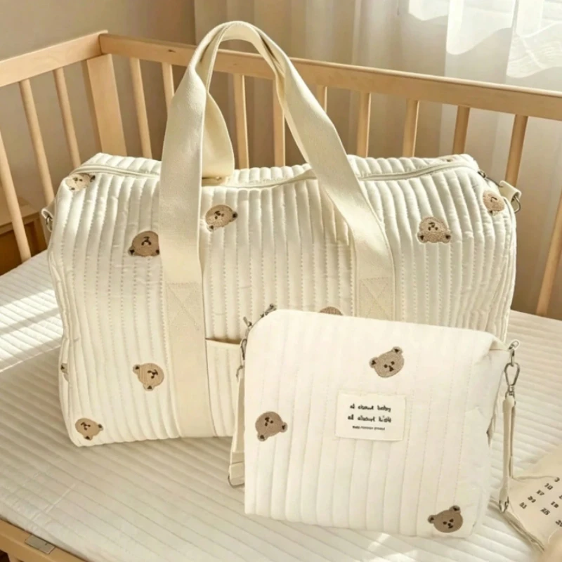 2pcs Baby Diaper Bag Large Capacity Mommy Travel Tote Bag Women Handbags Bear Embroidery Maternity Hospital Bag Baby Organizer