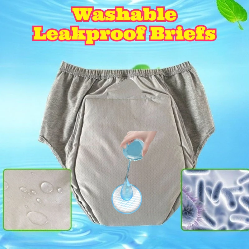 Washable Adult Cloth Diaper Briefs Elderly Leak Proof Underwear Waterproof Cotton Highly Absorbent Reusable Soft Breathable Care