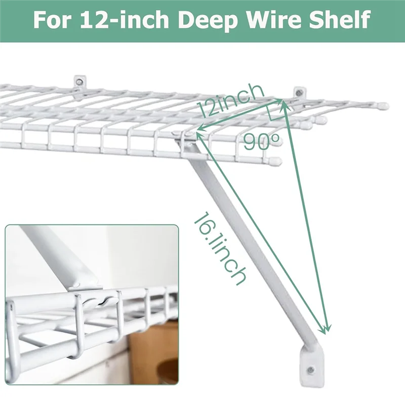 ABCA-6 Pcs 와이어 선반 브래킷, 12인치 깊이의 와이어 선반용 지지 브래킷, 옷장 선반 액세서리