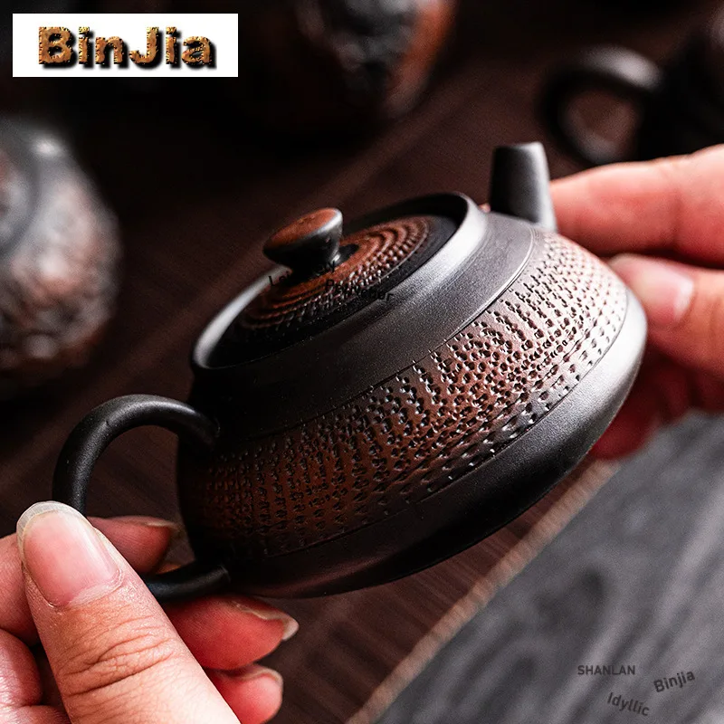 Handmade Knife Jump Purple Pottery Teapot Elegant Tea Infuser Pot Household Tea Maker Kettle with Filter Cha Accessories Craft