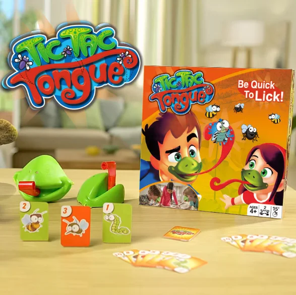 Frog Tongue Blow Race Board Game, Tic Tac Tongue Desktop Game, Multi-Player Family Interactive Party Toy for Kids