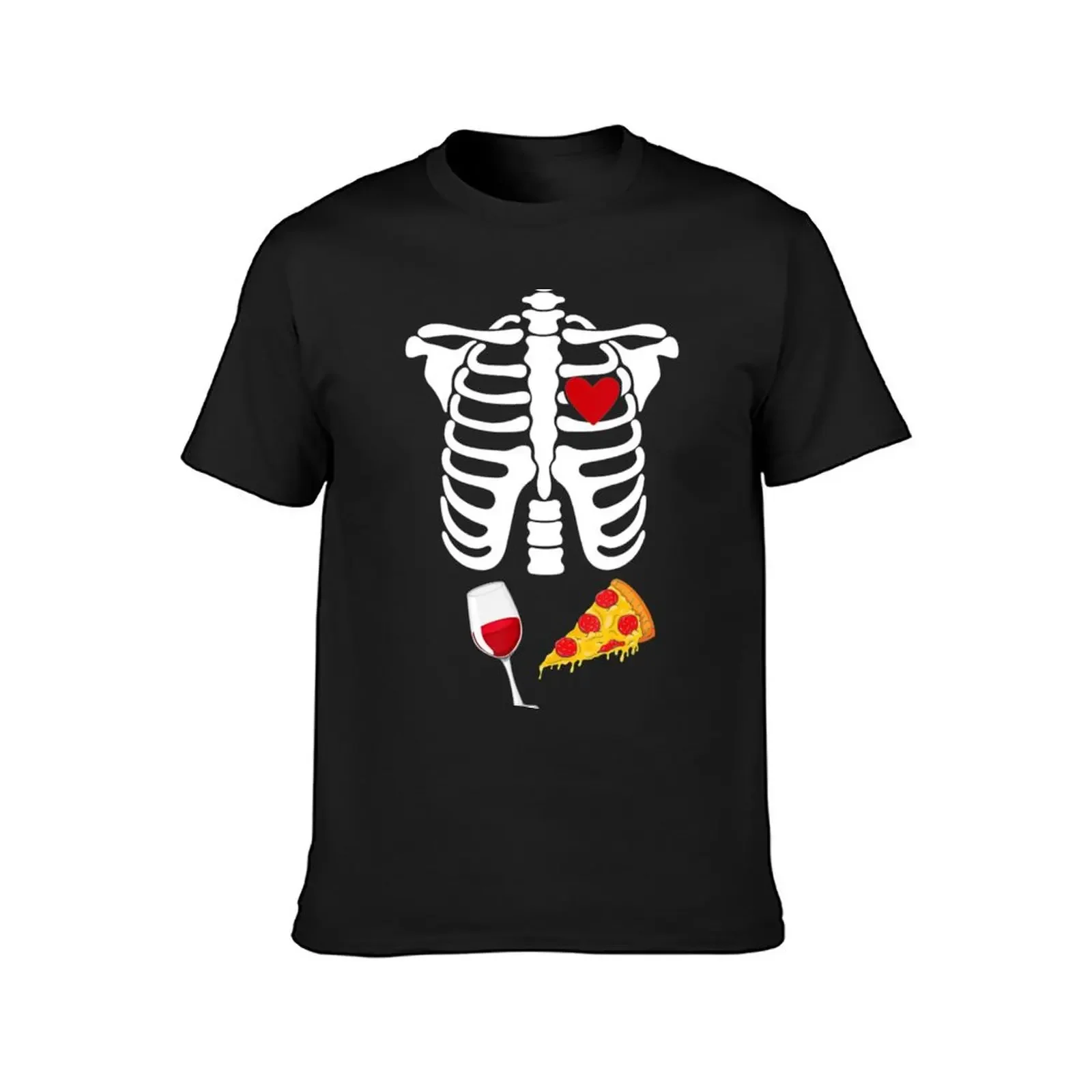 Halloween Skeleton XRay Wine Pizza Pregnancy T-Shirt blue archive quick drying custom shirt summer tops mens champion t shirts