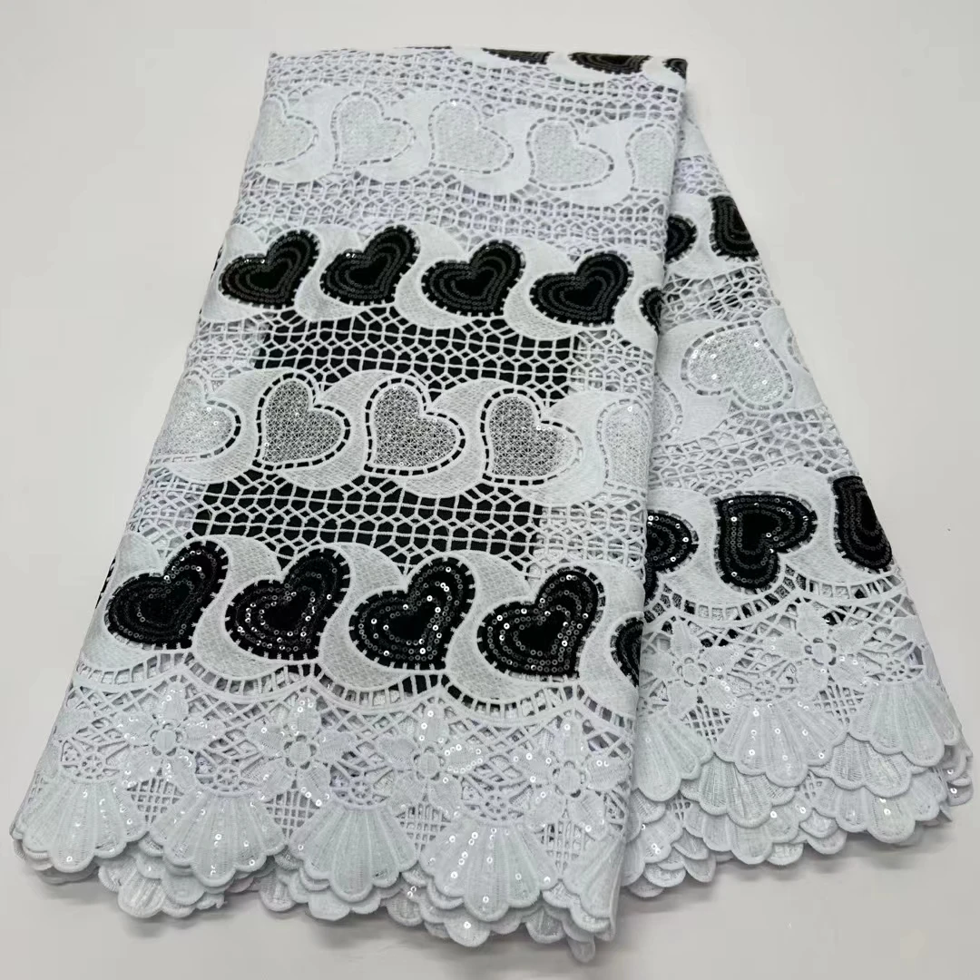 

2023 Latest Black And Whilte African Guipure Cord Lace Fabric French Water Soluble Lace Fabric For Nigerian Party Dress KR2345