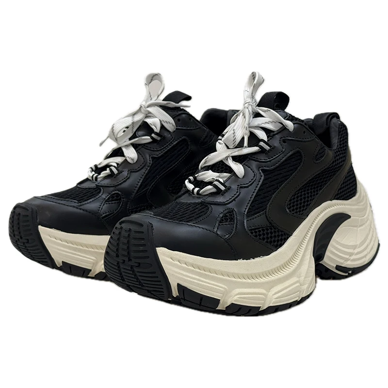 Fashion Height Increasing Chunky Sneakers Men Mesh Ventilation Design Trendy Lace-up Streetwear Running Trainers