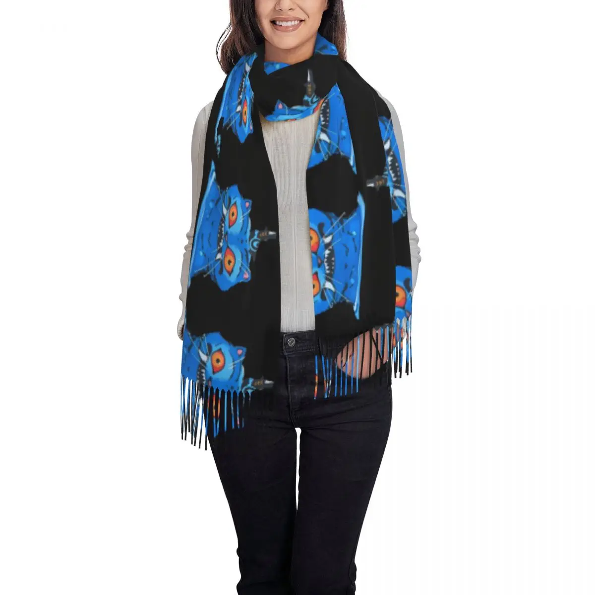

Derpy Tiger Cat Shawls Wraps Women Winter Warm Large Long Scarf Huntrix Kpop Demon Hunters Pashminas Tassel Scarves
