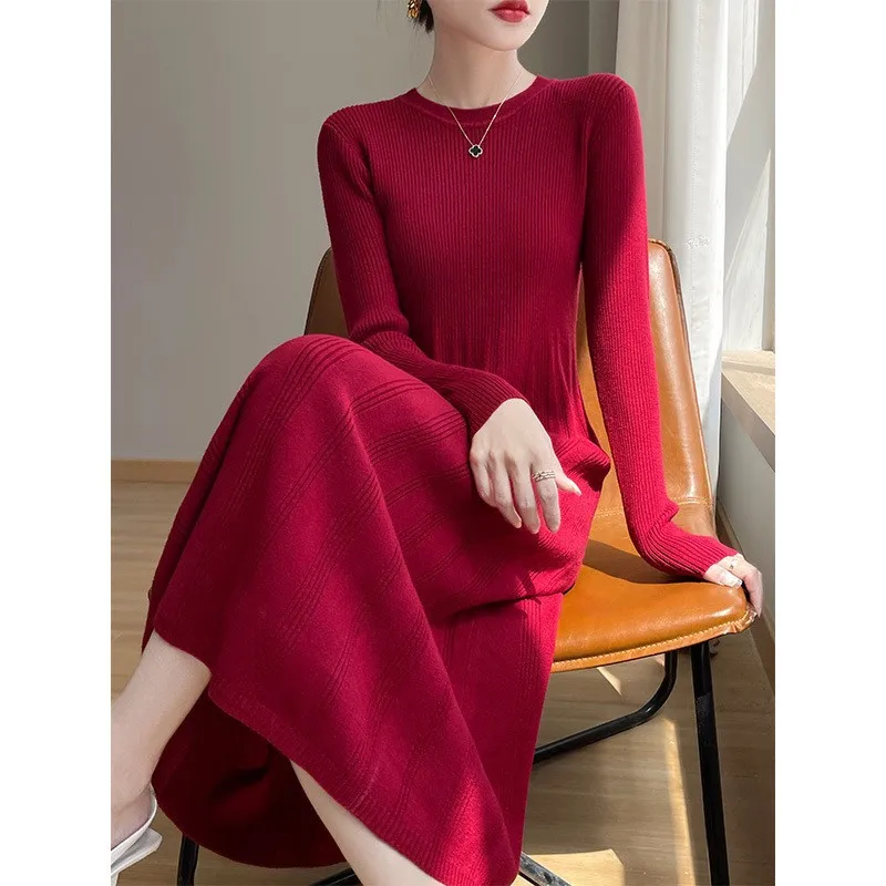

Winter Clothes Woman Elegant Slim Ladies Pullover Sweater Woolen Spring Autumn Knitwear Jumper Female Spring Autumn Long Dress