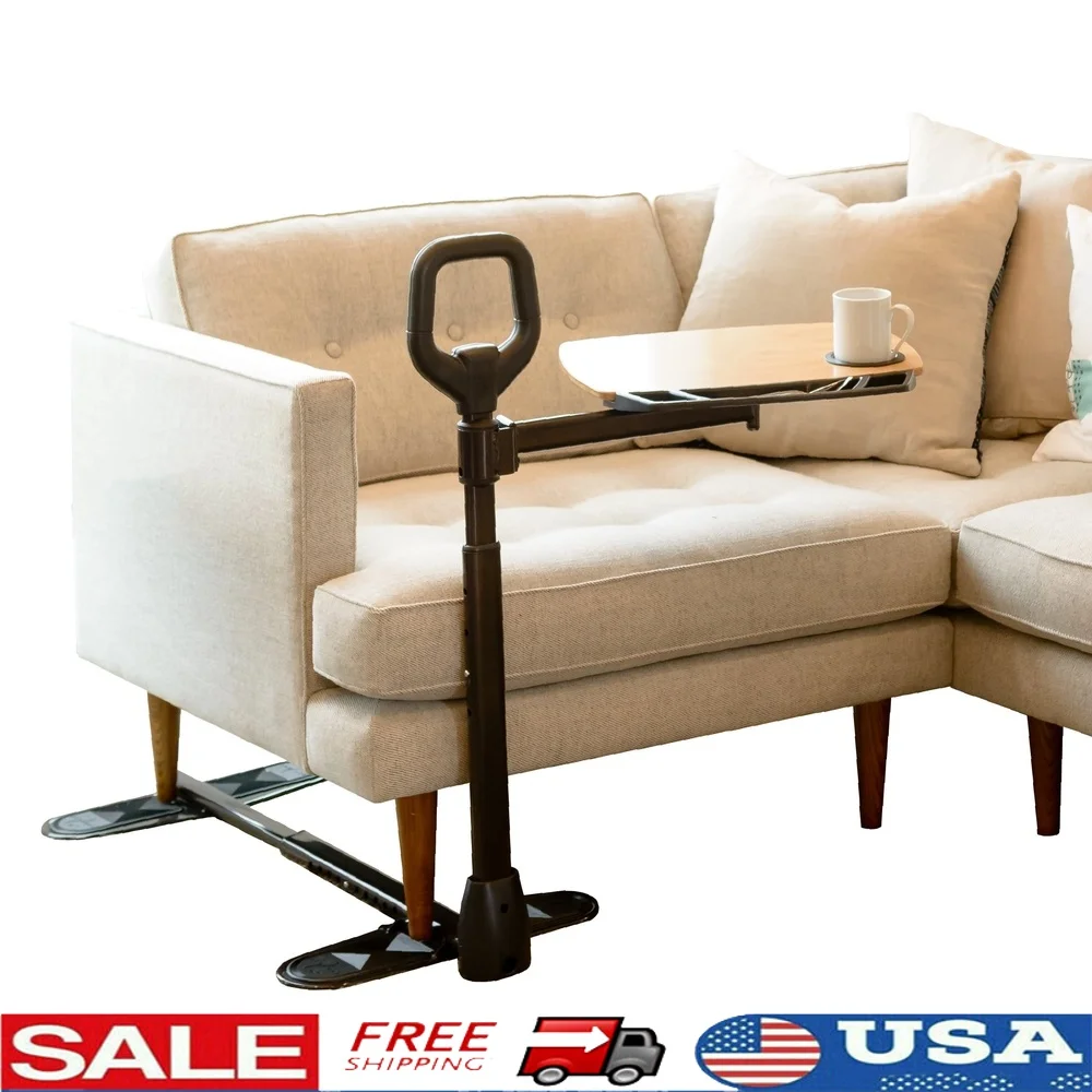 

Adjustable Swivel TV Tray Table with Stand Assist Seniors Laptop Table with Built-in Cup Holder and Utensil Compartment