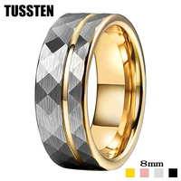 TUSSTEN 8MM Hammered Tungsten Carbide Rings Fashion Jewelry for Men Women Wedding Band Flat Offset Groove Comfort Fit