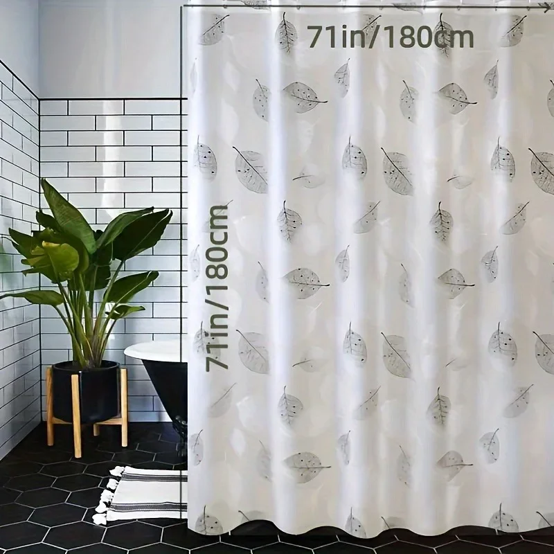 180X180CM Waterproof PEVA Shower Curtain Leaf Pattern Bath Curtain with Hooks Home Bathroom Decor
