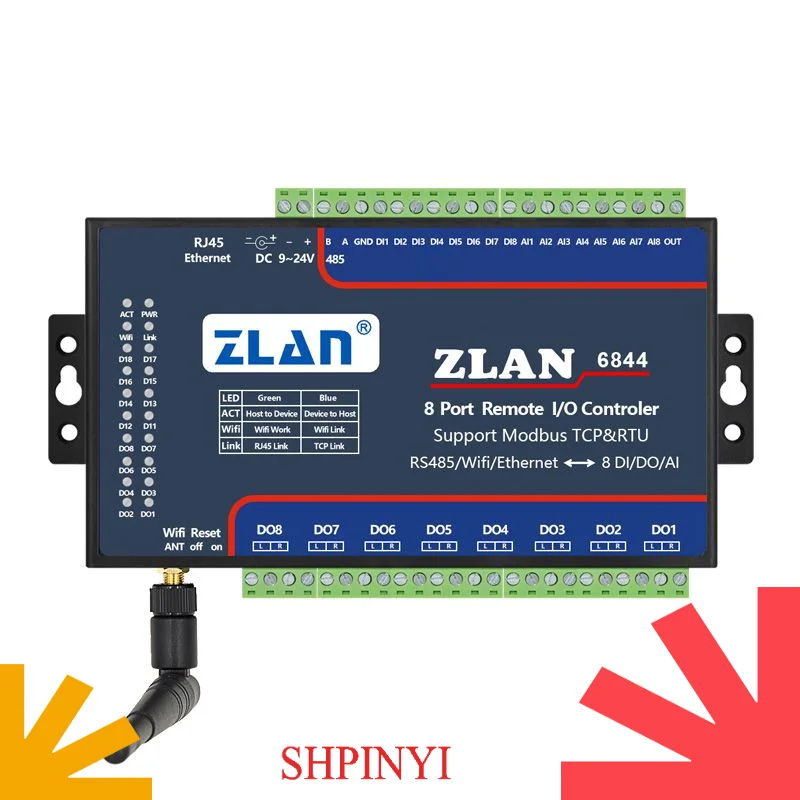 8 Ports DI DO AI MQTT Modbus TCP MQTT Wifi Remote Control IO Controller ZLAN6844