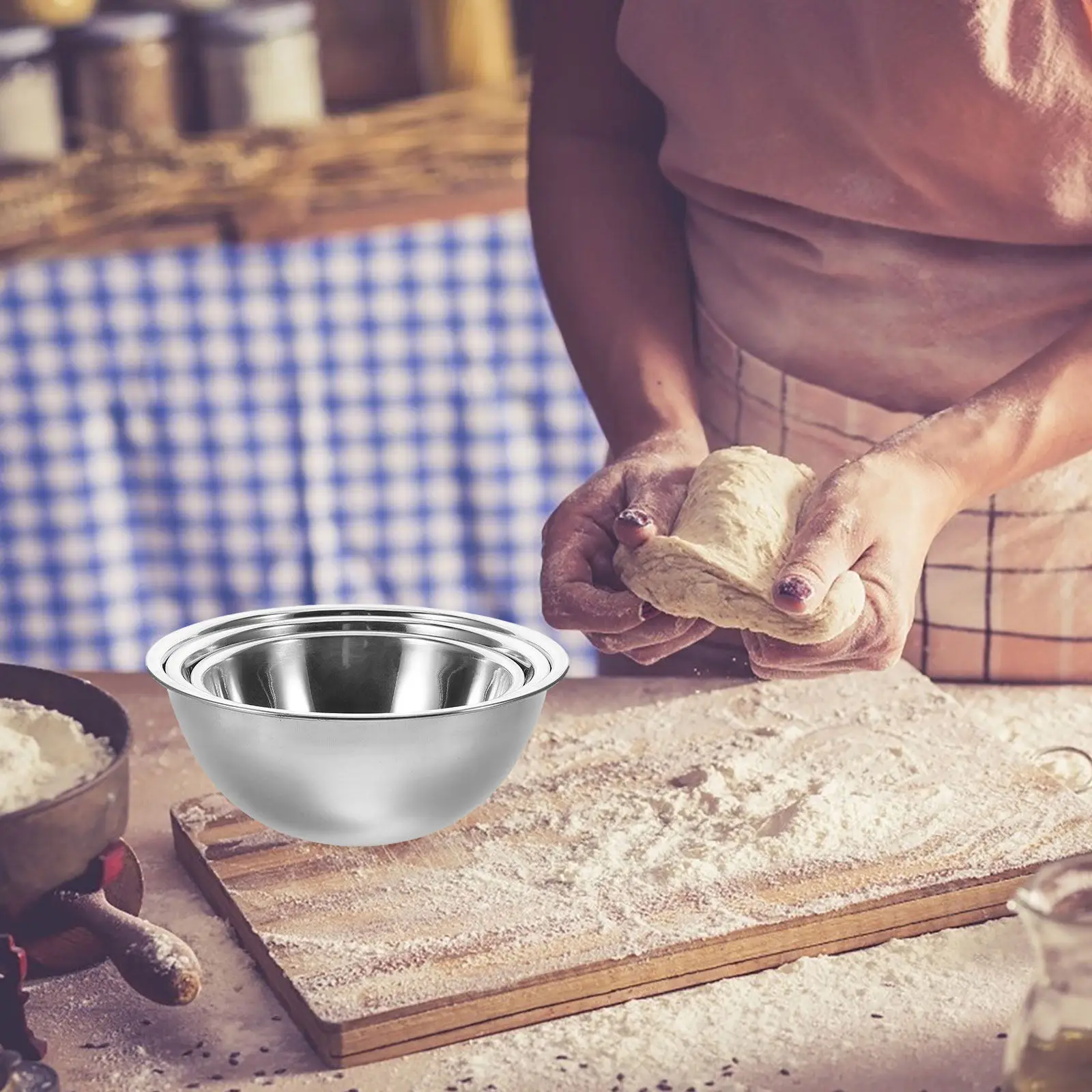 3Pcs Stainless Steel Mixing Bowls Set Sturdy Non Slip Base Multipurpose Kitchen Supply for Baking Cooking Kneading Dough Serving