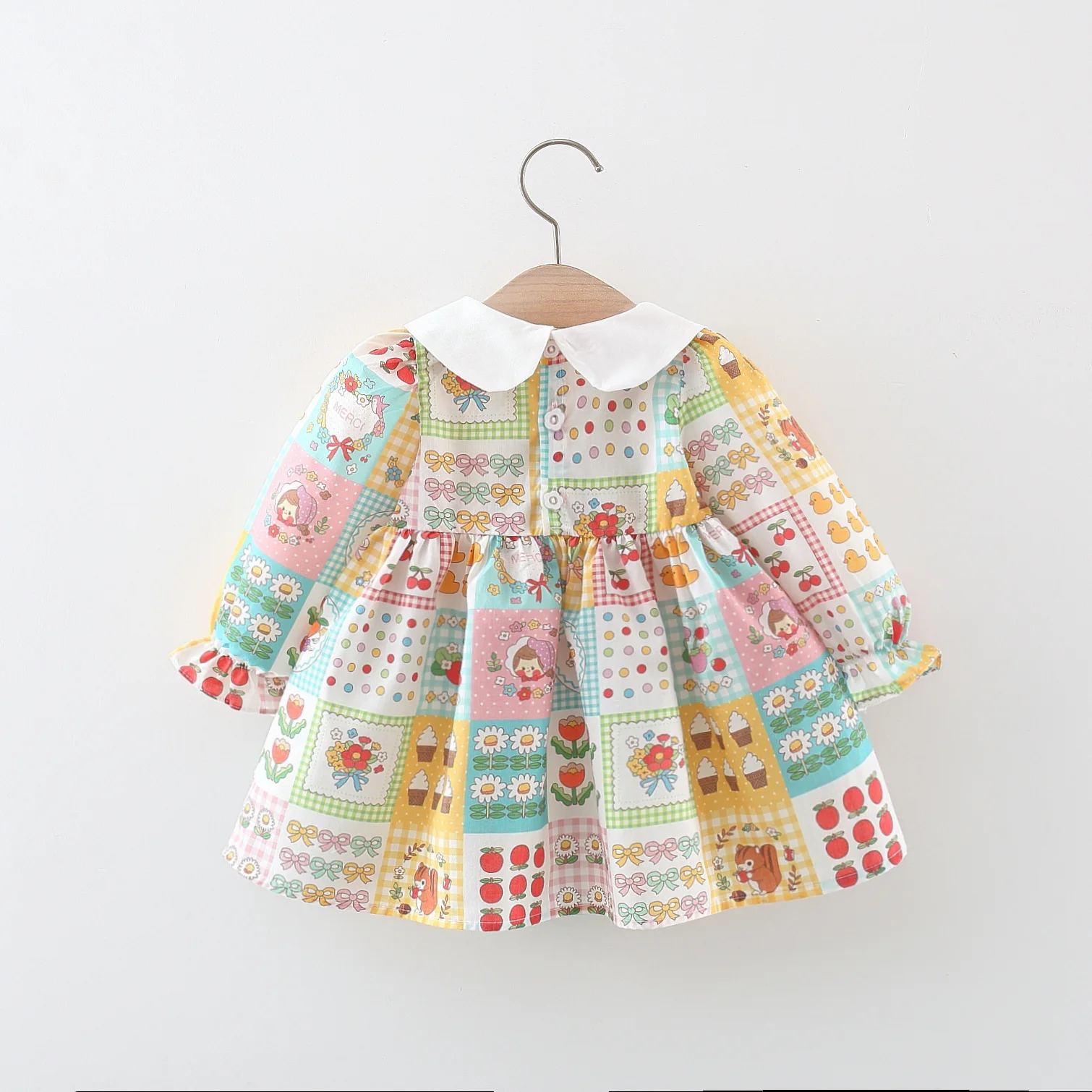 Spring and autumn girls long sleeved dresses cute print doll neckline long sleeved princess dresses baby girls