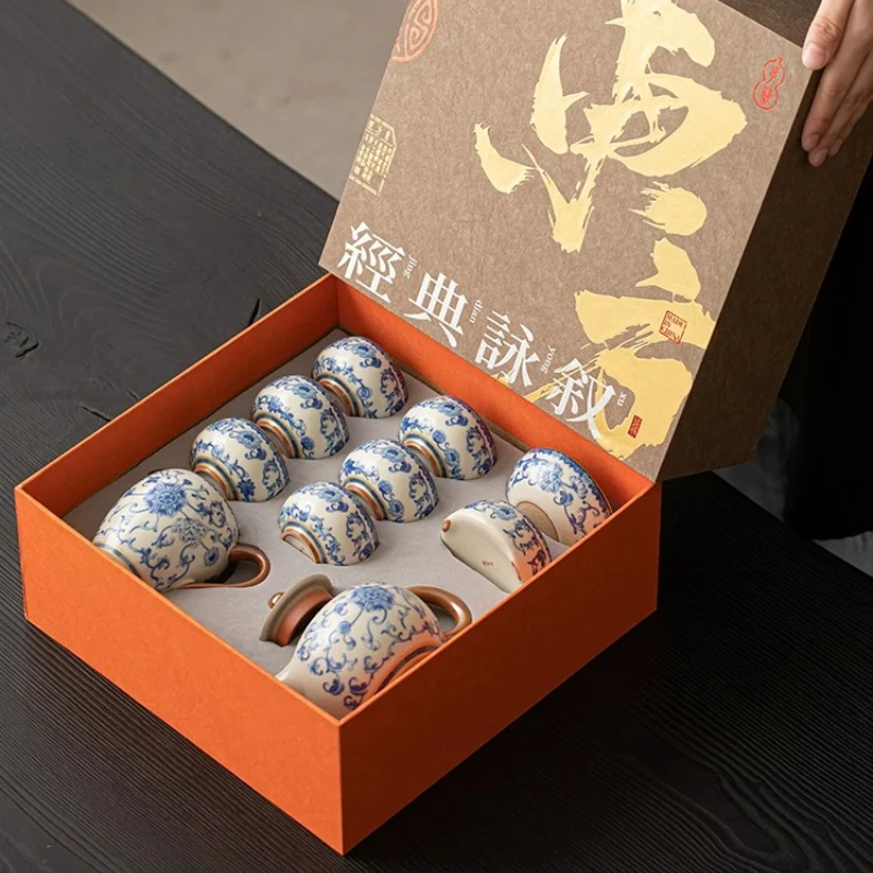 Ceremony Bowl Tea Sets Mates Powder Shaker Ceramic Tea Sets Gaiwan 9 Pcs Party Jogo De Cha Porcelana Matcha Decorations