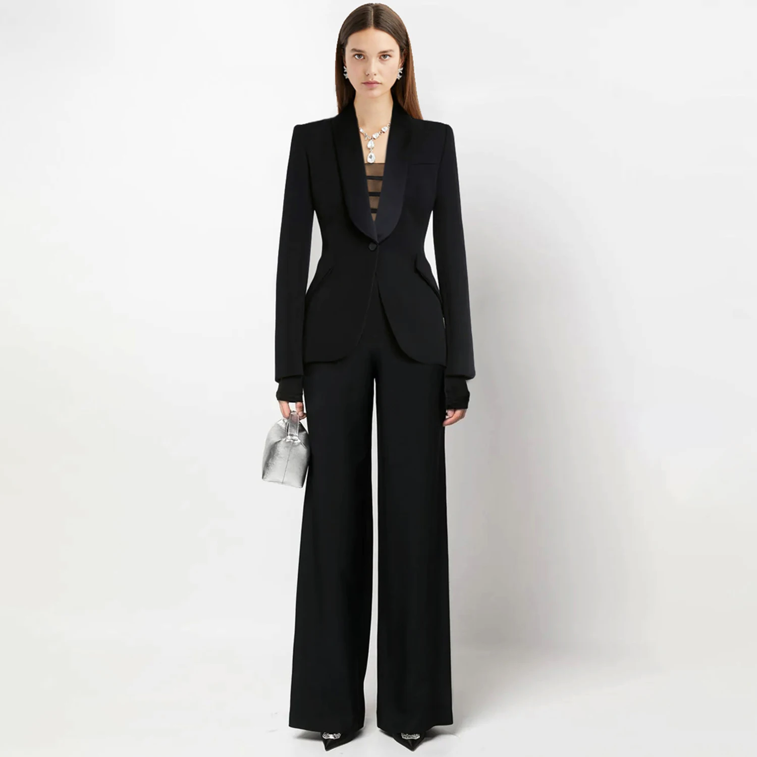 

Allingentle Black Women's 2 Piece Set Business Suit Elegant Pantsuit Set for Party Blazer Office Work Outfits Customize