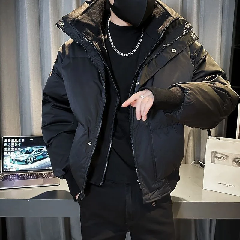 Men Clothing Faux Two-piece Winter Wear Thicken Cotton Coat Short Stand-up Collar Cool Warm Versatile Parkas Puffer Jacket New