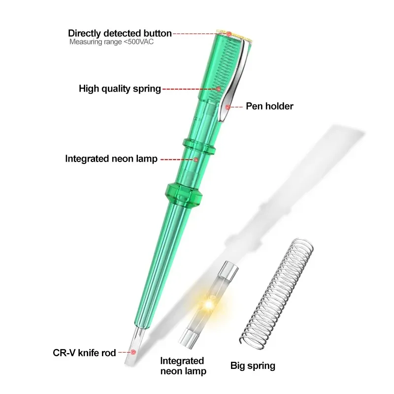 LAOA Tester napięcia długą żywotność miedziana głowica prosty tester długopis testowy 100-500VAC