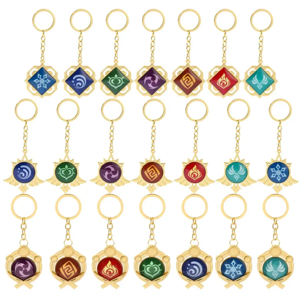 Genshin Impact Vision Lnazuma Ganyu Keqing Wendi Xiao Keychain Luminous 7 Element Weapons Eye Of Original God Toy KeyRing