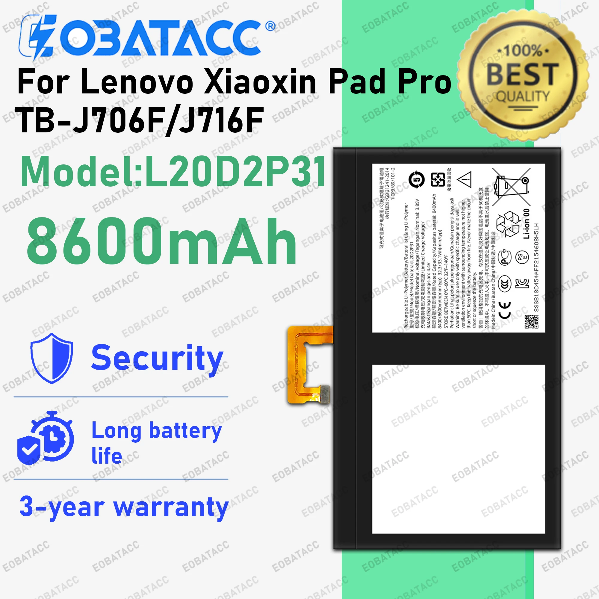 

100% New Zero Cycle L20D2P31 Battery For Lenovo Xiaoxin Pad Pro TB-J706F J716F Batteries + Free Tools