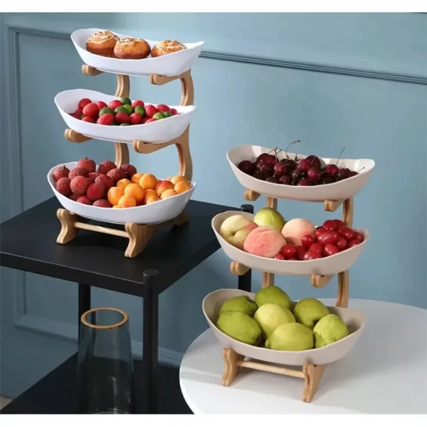 Fruit Storages Plate Wooden Multi-layer Dining Plate for Household Tabletop Snacks Candies Cake Storage Rack Large Capacity Food