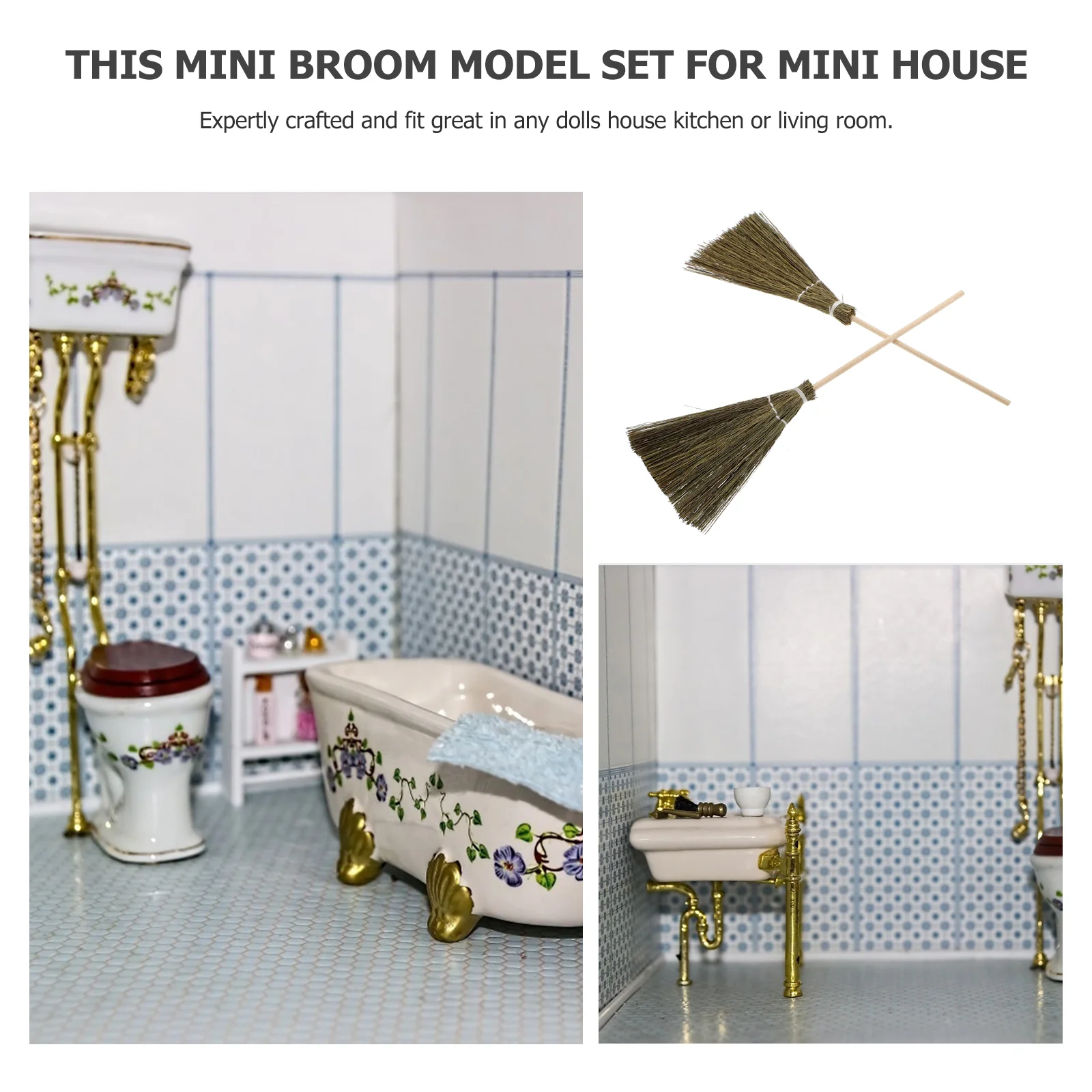 2 Pcs Broom Model Pretend Play Furniture Decor Mini Kitchen for Home Brooms Child