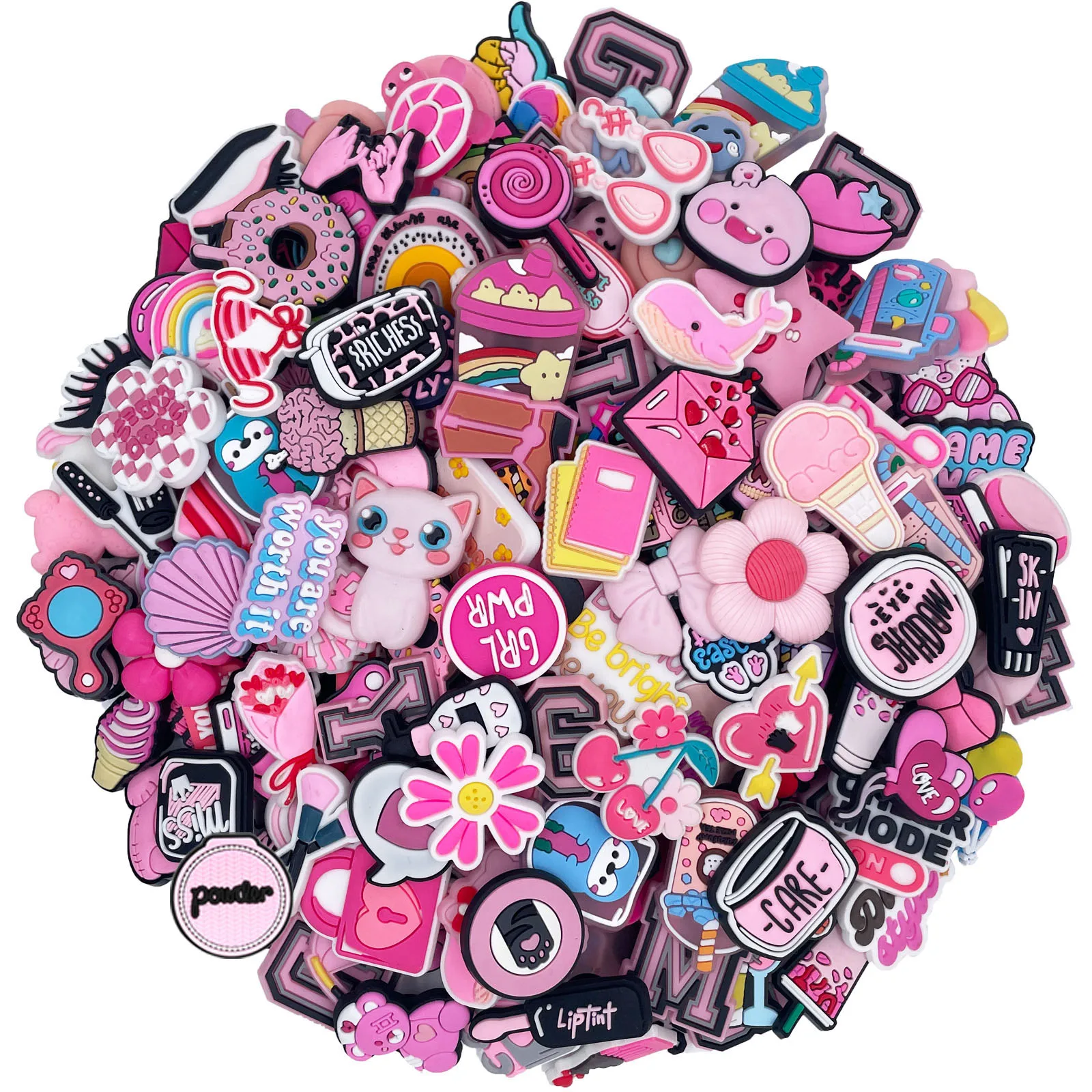 Random 10-100Pcs Pink Series Shoe Charms For Sandals,Shoe Decoration Accessories Shoe Pins Great Gift For Men Women