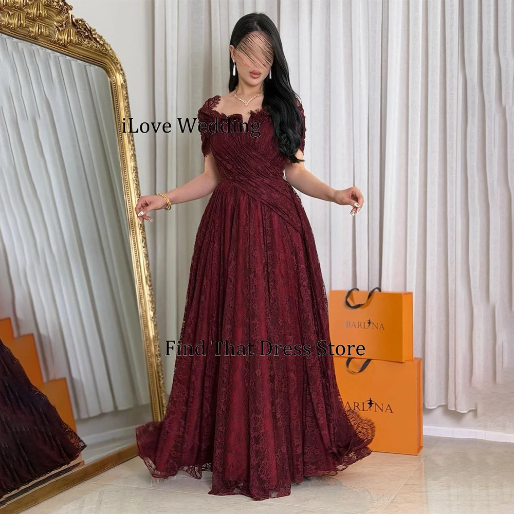 Off Shoulder Burgundy Prom Dresses Full Lace A Line Evening Gowns Romantic Floor Length Customized Special Occasion Gowns 2026