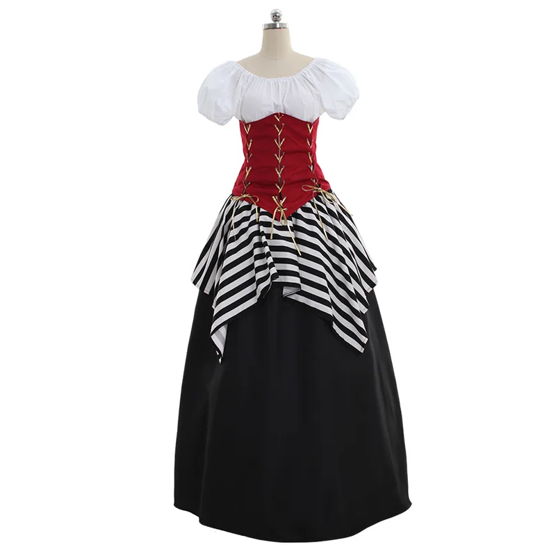 Medieval  Cosplay Costume Dress Adult Women Short Sleeves Wench Celtic Princess Dress