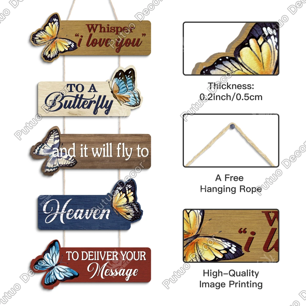 Putuo Decor Wood hanging plaque decoration, irregular decorative plaque, Butterfly, beach wood, Family hanging sign decoration