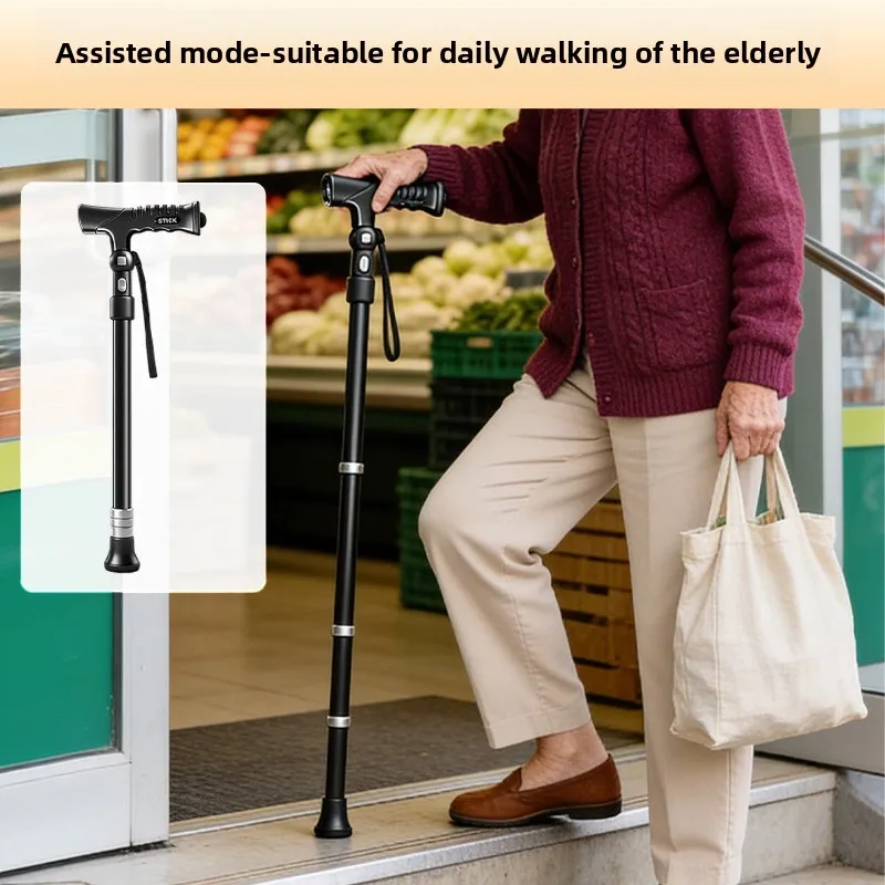 LED Lights Adjustable Handle Walking Stick Retractable Trekking Pole Titanium Aluminum Alloy Walking Cane Elderly Elegant Crutch
