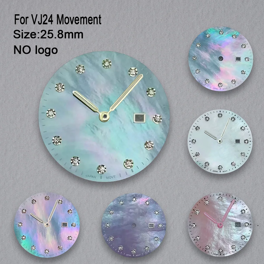 25.8mm No Logo Ladies Mother-of-Pearl Diamond Dial for VJ24 Movement  Custom Logo Watch Dials Hands Case Accessories