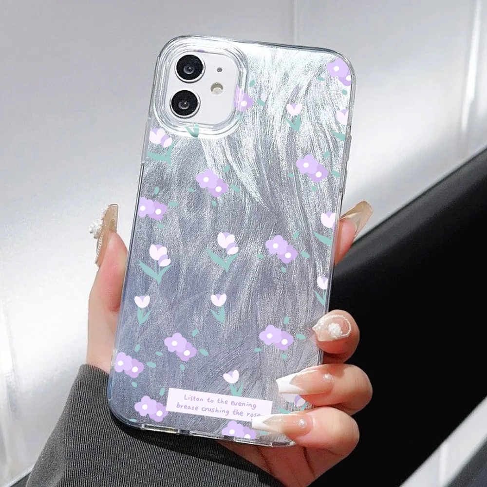 

For iPhone 15 Pro Max Case Laser Feather Veil Phone Cases iPhone 11 12 13 14 Pro Max X XR XS Max 15 Plus Anti-drop Female Cover