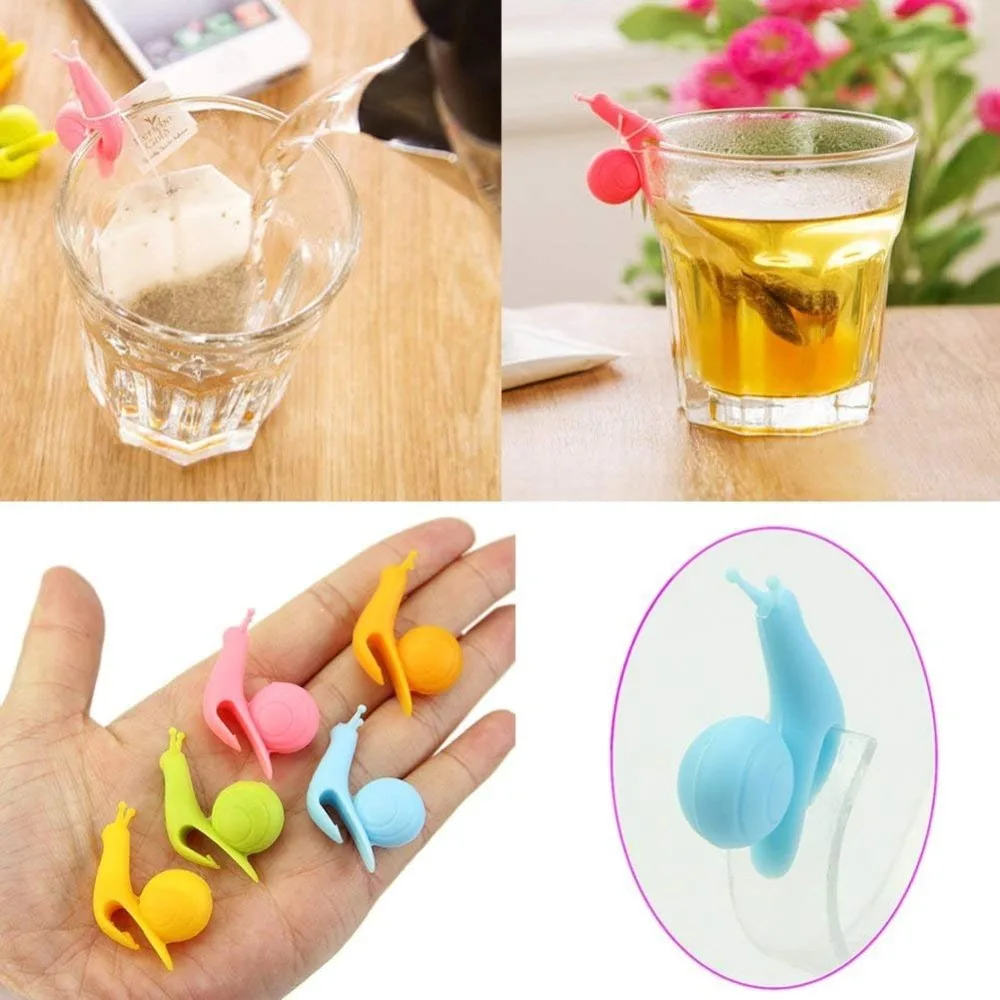 5pcsCute Snail Shaped Silicone Tea Bag Charms,Candy Colored Tea Cup Identification Markers,Perfect for Home Parties and Offices