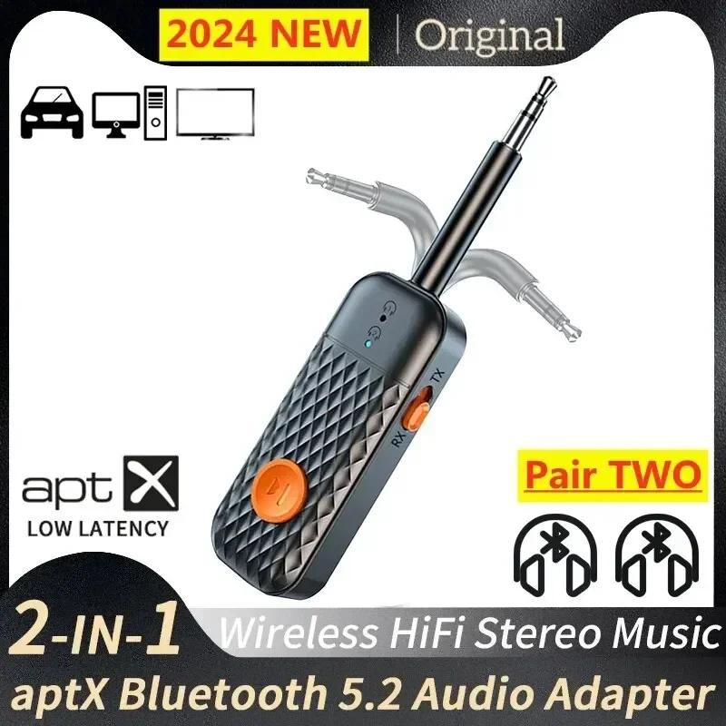 2 In 1 Bluetooth 5.2 Audio Transmitter Receiver Aptx HD Low Latency 3.5mm AUX Wireless Adapter for TV PC Car Speaker 2 Headphone