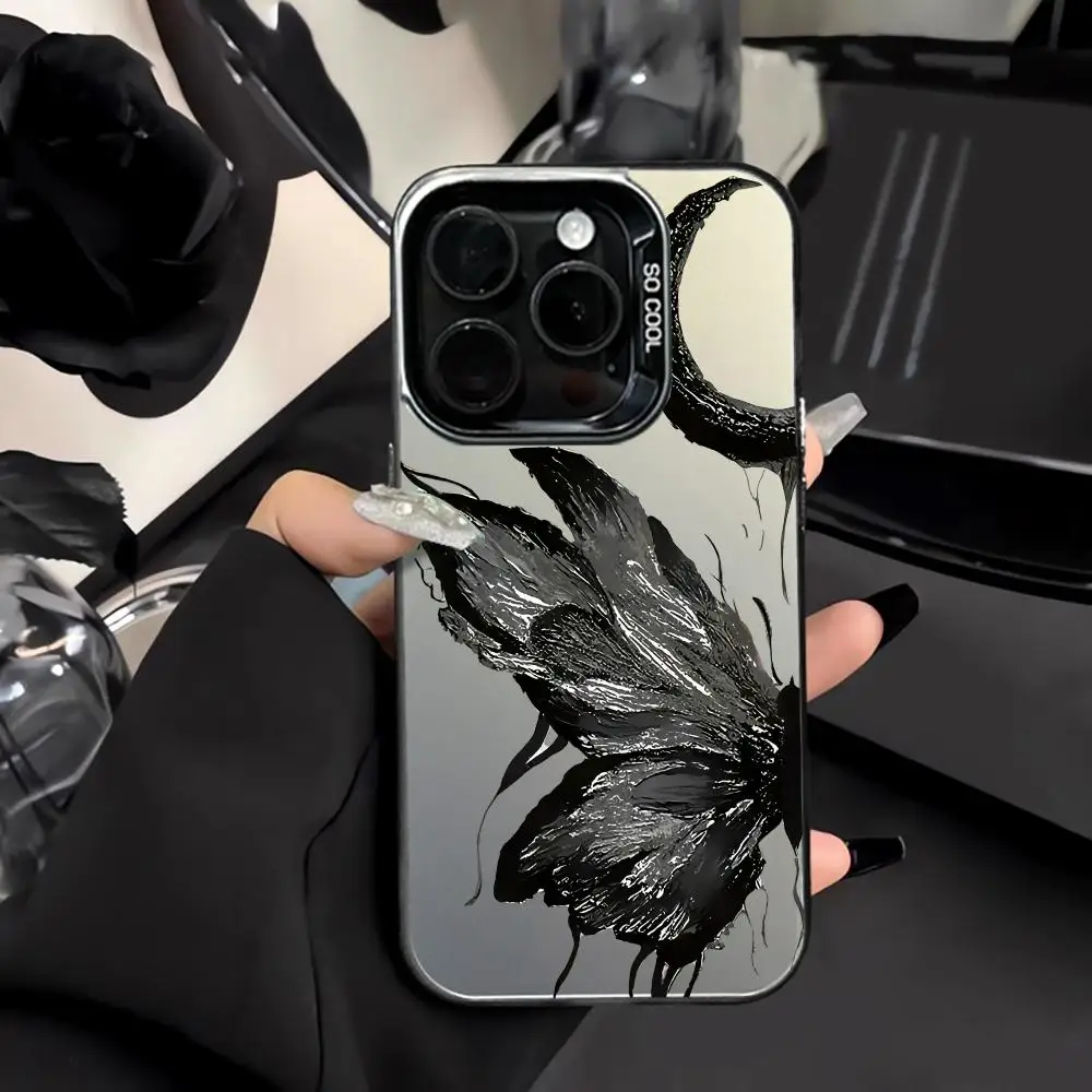 

Retro Black Butterfly Mobile Phone Case Shockproof and Anti Slip Frosted Suitable for iPhone 16 15 14 13 12 11 Pro Max Plus Mini