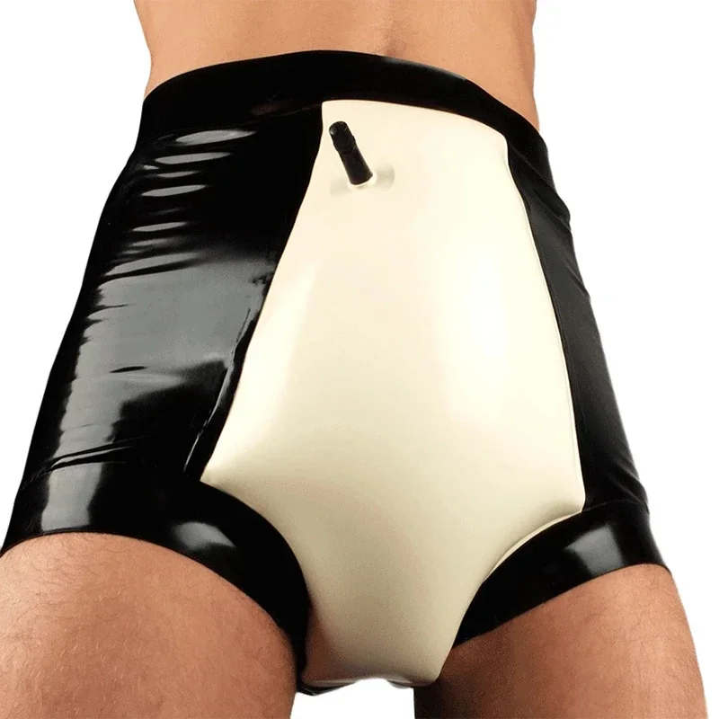 Inflatable Latex Panties Shorts Sexy Diaper Black with White Gummi Rubber Male Underwear Cool Customized for Men Wear