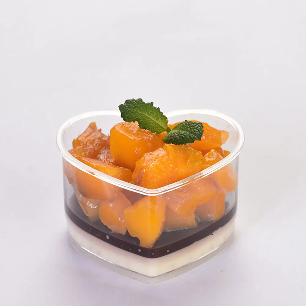 

50 Sets Heart Shaped Mousse Cups Disposable Plastic Dessert Pudding Jelly Ice Cream Cup Lid Transparent Stylish Practical