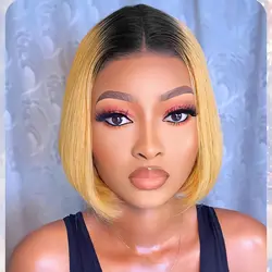 Straight Human Hair Wigs T1B/27 Ombre Blonde 13x4 Lace Front Wigs For Women Brazilian Remy Hair Short Straight Bob Wig