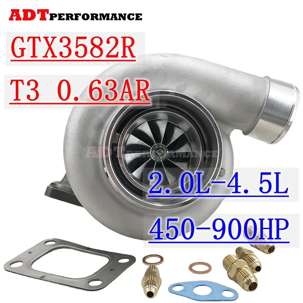 

2.0L-4.5L GTX3582R GTX35 GTX3582 Turbo T3 4 болта 0,63AR Турбина 851154 856801 Турбокомпрессор 66 мм 82 мм Производительность серии GTX