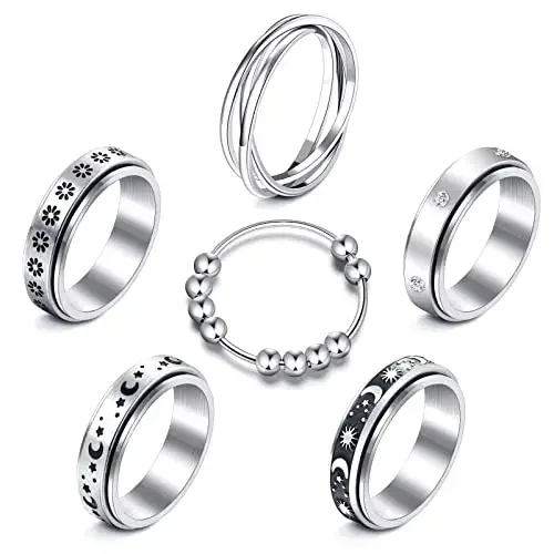 Fidget Rings for Anxiety Spinner Ring Anti Anxiety Ring Spinning Moon Star Cool Stress Relieving Rings for Women Men