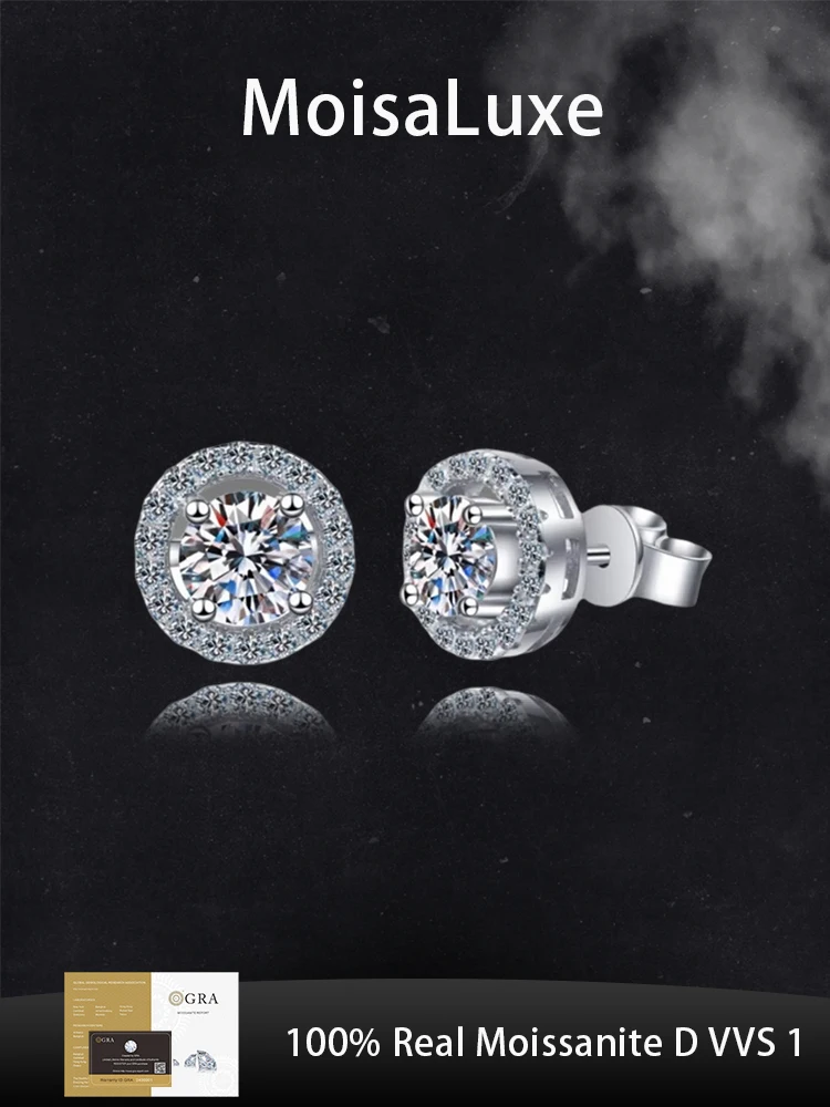 

MoisaLuxe Official Store GRA Moissanite Plata Sterling 925 Silver Earrings Fashion Jewelry for Women Hoops Piercing Day Gift