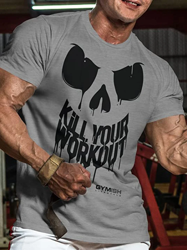 3D Printing Kill Your Workout Workout T-Shirt High Quality Cotton Men\'s Short Sleeves Top Muscle Man Tough Guy Gym Shirts