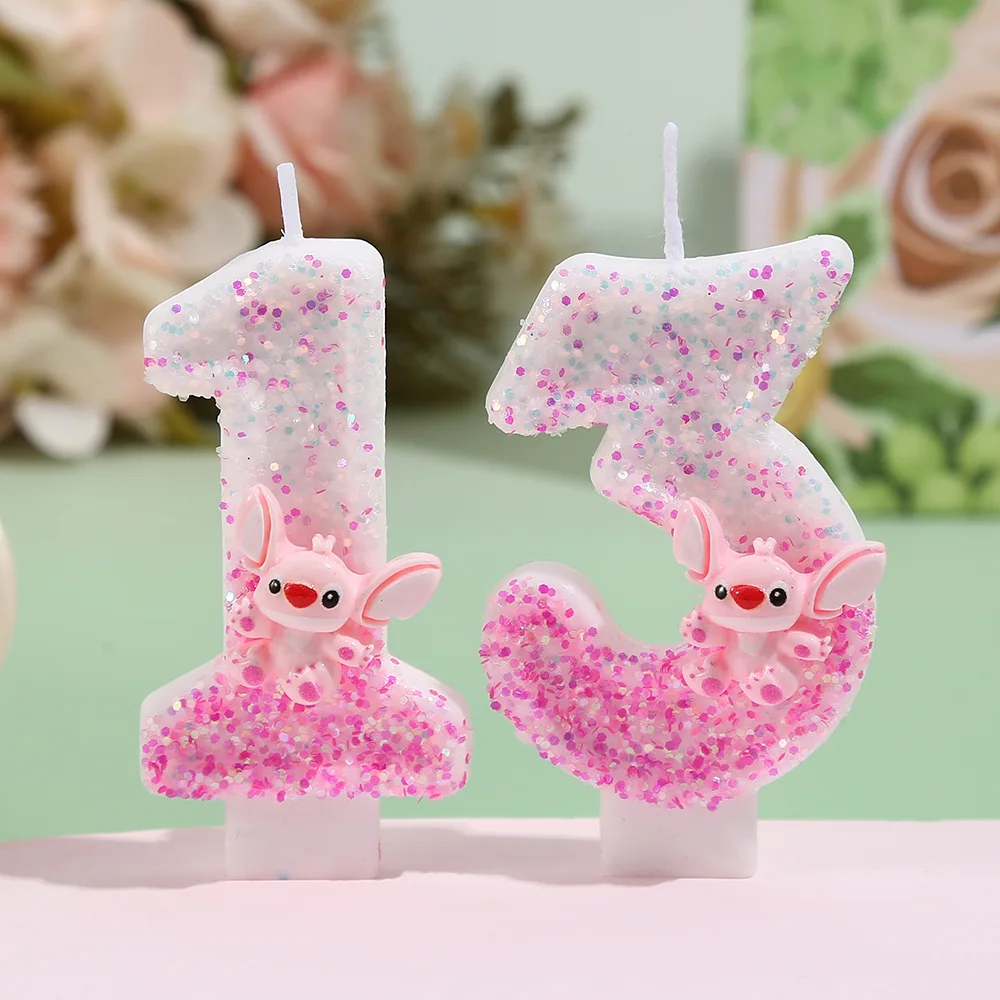 

Pink 0-9 New Anime Lilo & Stitch Number Candles Cute 3D Kawaii Stitch Cartoon Character Party Cake Birthday Decoration Gifts