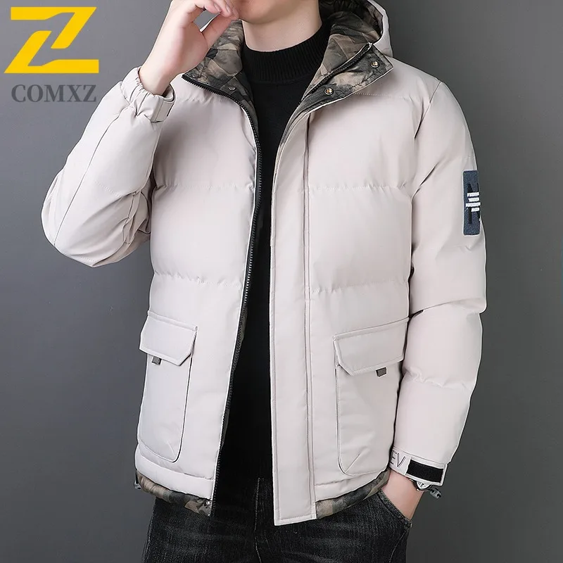 

COMXZ 2025 Winter Jacket Thickened Hooded Casual Fleece Lined Travel Cotton Coat Hong Kong Style Loose Fit Slim Outerwear