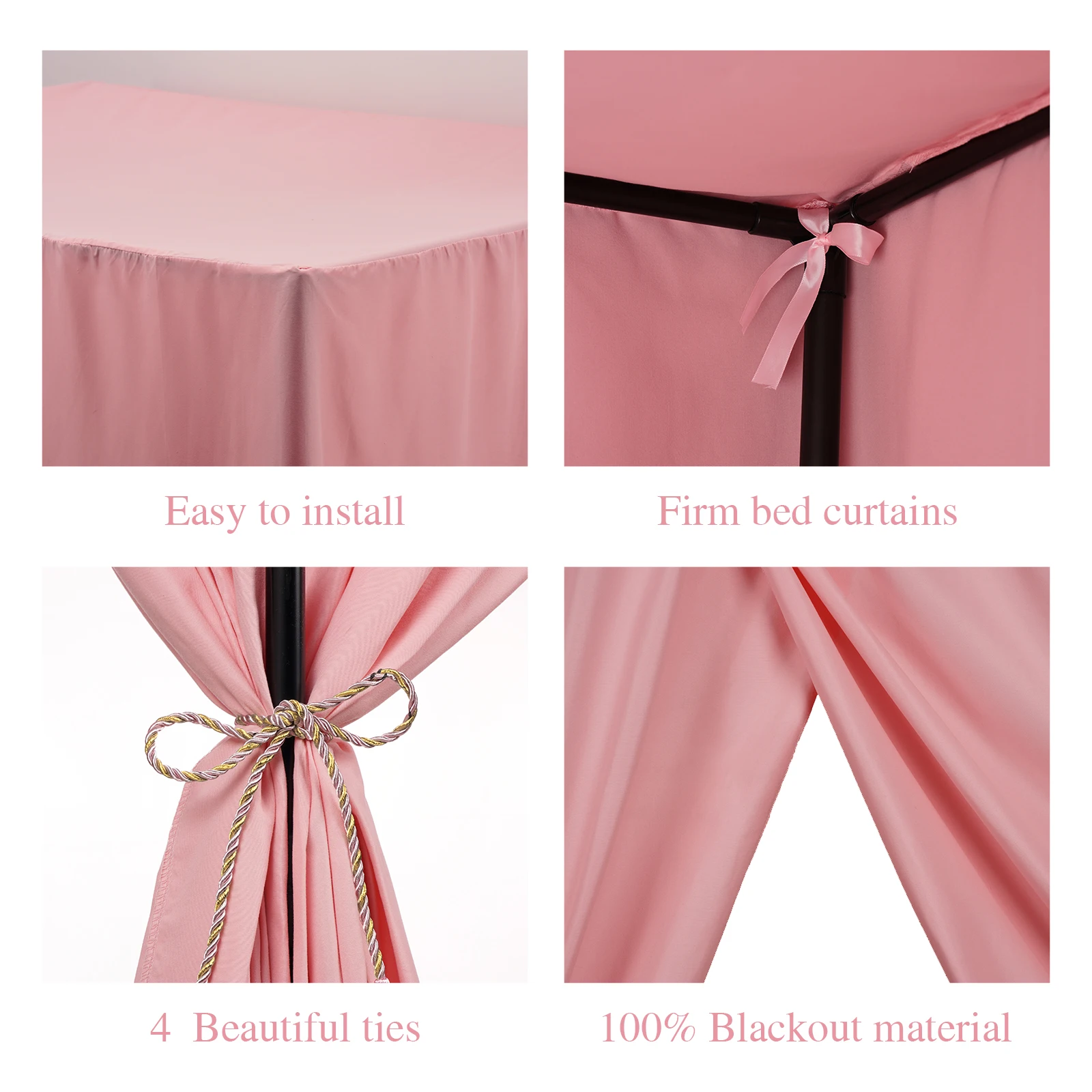 Pink/Black king Four Corner Post Bed Canopy Bed Curtains Sheer Canopy for Adults Bedroom Decoration Lightproof Windproof Twin