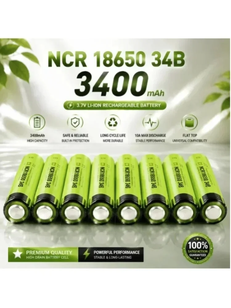 Akumulator 18650 34B NCR 3400mAh 3.7V 10A Li-ion Litowy z płaskim wyprowadzeniem, o wysokiej pojemności, zapewniający stabilną moc do latarki LED, sprzętu elektronicznego, urządzeń przenośnych. Szybka — 2