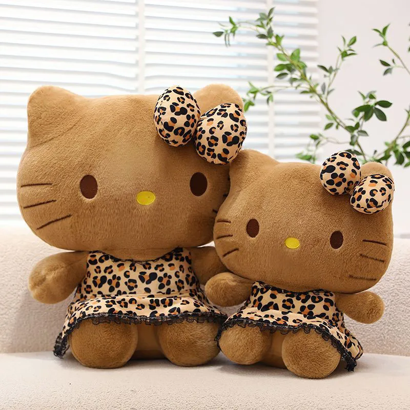 

Kawaii Hello Kitty Plush Doll Leopard Print Black Skin KT Cat Cartoon Stuffed Toy Kids Comfortable Sleeping Pillow Perfect Gifts